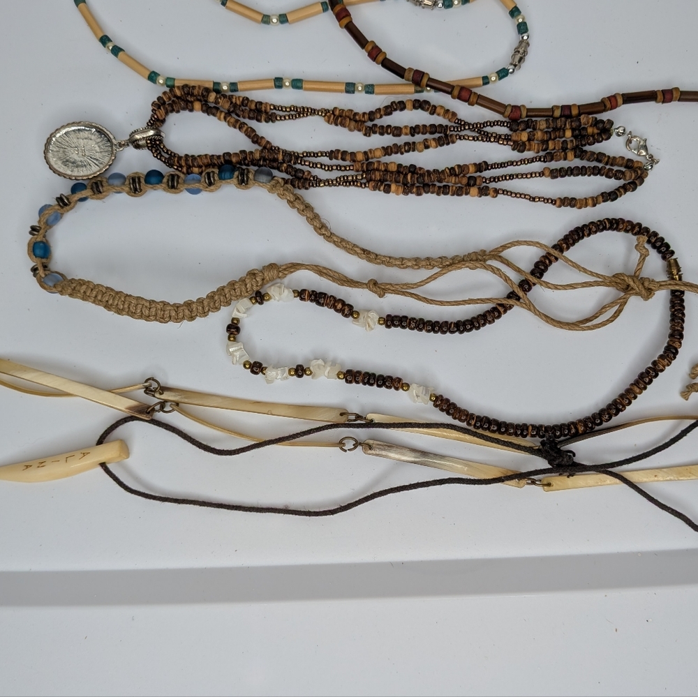 Boho Jewelry Lot Wood Bead Necklaces Bracelets Shell Indie Hippie Festival - Picture 11 of 14